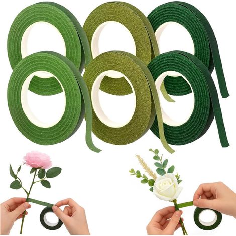 Ruban adhésif floral - 6 rouleaux - Ruban adhésif floral vert mesure 12 mm de large x 30 m de long - Longueur totale : 180 mètres