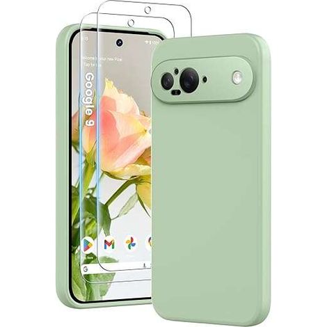 Funda para Google Pixel 9 de silicona con cristal templado verde. (1/2)