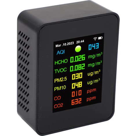 Multifunktionaler CO2-Detektor mit digitalem LCD-Bildschirm, tragbarer Luftqualitätsmonitor für Büros, Kohlendioxid-Tester mit digitaler Anzeige, Sensor für Innenraumluftverschmutzung, präzises Messge (1/5)