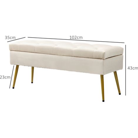 Banc de rangement avec coffre, banquette rembourrée à couvercle, pouf-coffre effet velours, pour entrée chambre salon, cadre en métal 102 x 35 x 43 cm beige (1/5)
