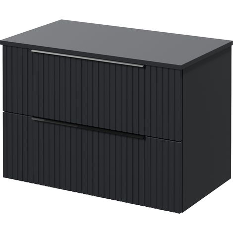 Helix 460 Fluted Satin Anthracite 800mm Wall Mounted 2 Drawer Vanity Unit for Countertop Basins