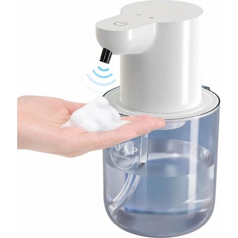 Distributeur Savon Mousse Automatique sans Contact, 400ml Distributeur Savon Mural Électrique Rechargeable USB, 4 Niveaux Réglables, Blanc (1/5)
