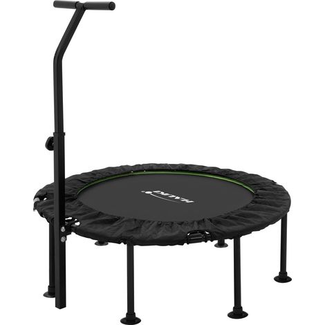 Hauki Fitness Trampolin Indoor faltbar Grün Ø102 cm, Leise Rückprall Trampolin mit höhenverstellbarem Haltegriff, Mini Trampoline Bungees Workout Übungs-Rebounder Erwachsene Bodentrampolin für Zuhause