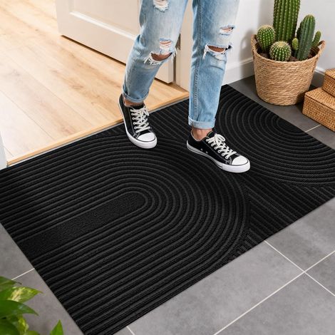 CCYKXAPaillasson Intérieur Extérieur 60x90cm Motif Vagues, Tapis Entrée Attrape-Poussière, Antidérapant, Absorbant, Tapis de Sol Lavable, Profil Bas Noir (1/5)