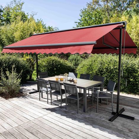 Oviala – Store double pente 3 x 4 m – Coffre intégral – Toile polyester 280g/m² déperlant – Structure aluminium et acier traité anti-corrosion