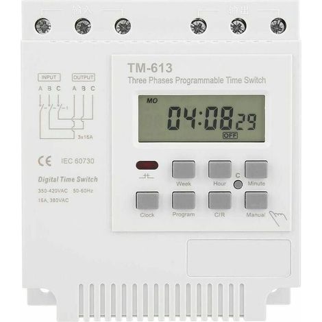 Relè temporizzato programmabile TM163, 380V/5060Hz, 16A, relè settimanale, timer di potenza, interruttore temporizzato trifase, orologio digitale intelligente