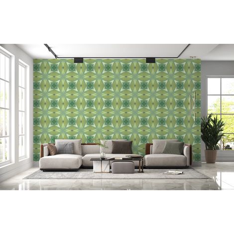 Papier peint rétro - losanges géométriques vert pastel - 150 x 250 cm (1/2)