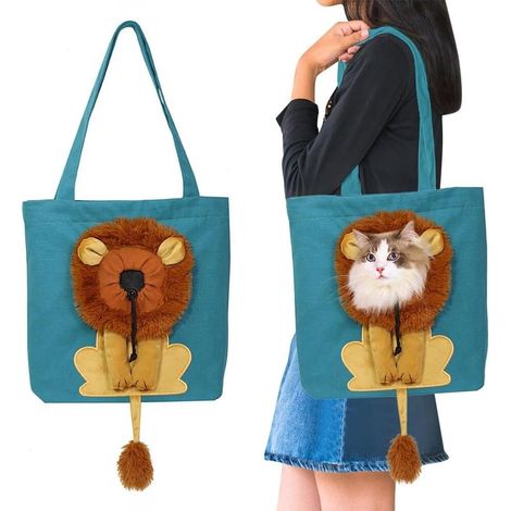 Sac à main pour animaux Faslmh, petit sac bandoulière portable en forme de lion, sac à main respirant pour petits chats et chiens, idéal pour les voyages, bleu (1/5)