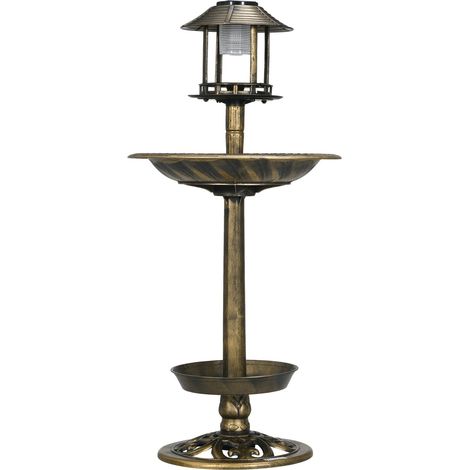 Vogeltränke mit Solarleuchte 110 cm Höhe Vogelbad Vogelfutterspender Vogelbecken mit Blumensockel für Wildvögel Bronze