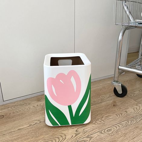 Abfalleimer in Blumenform, große Öffnung, ansprechendes Aussehen, moderner Stil, quadratisch, kleine Größe für Küche, Badezimmer, Schlafzimmer (1/5)