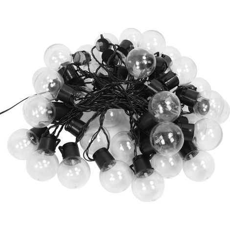 Guirnalda de luces exteriores con LED blancos, 10 m de largo, resistente al agua, recargable mediante energía solar y USB, con 40 bombillas G50 y carcasa transparente. Longitud: 10 m. (1/5)