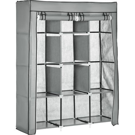 Armario de tela plegable con 2 barras y 8 estantes 125 x 43 x 162,5 cm gris claro MODENUIT (1/5)