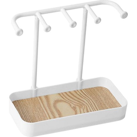 Présentoir à bijoux, étagère de rangement avec plateau en bois, porte-bijoux multifonctionnel pour bagues, colliers et clés-White (1/5)