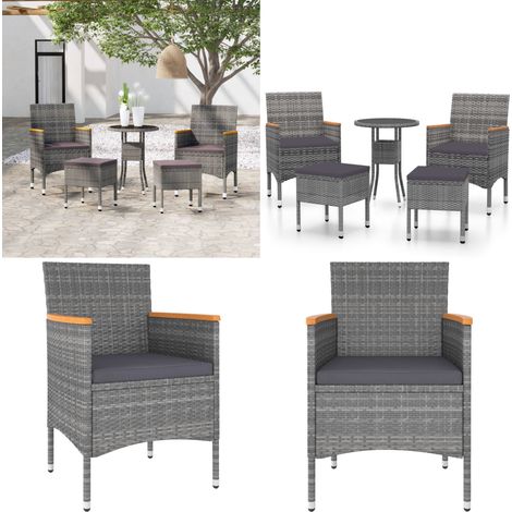 5-tlg. Garten-Lounge-Set Poly Rattan Grau - Gartenmöbel - Loungesessel - Outdoor Möbel - Gartenloungeset - Rattan Gartenmöbel - Home & Living