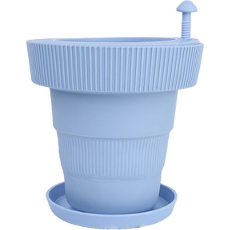 1 pot d'intérieur à arrosage automatique, 18,5 cm, silicone vert, avec trous de drainage et soucoupe, pliable, réglage d'arrosage (1/5)
