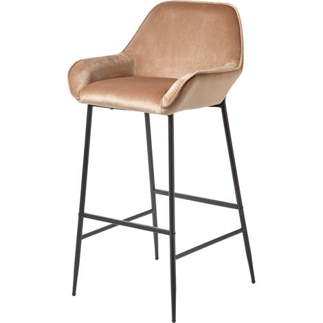 HOMESCAPES Barstuhl Eton - Barhocker Samt mit Rückenlehne 103cm - beige