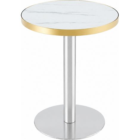 Tavolino rotondo bianco effetto marmo con bordo dorato, struttura in metallo, 60 x 73,7 cm (1/5)