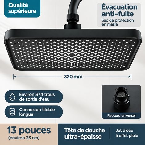 Pommeau de douche de tête carré 13 pouces noir élégant 13 noir réf 5360 310 g – Livraison gratuite