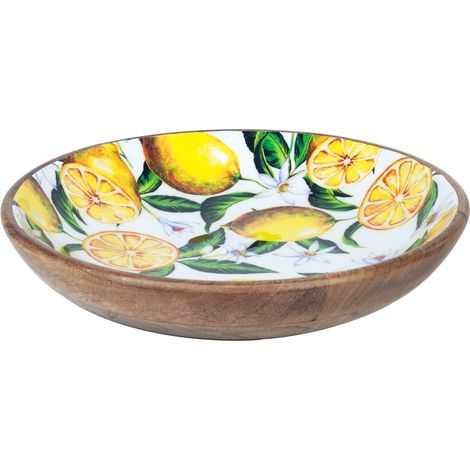 Bol décoratif en bois de mangue 30x30x5cm – Motif citrons colorés – Pour cuisine et décoration – 16679 – Signes Grimalt