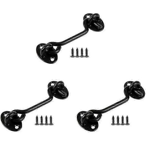Loquet à crochet et œillet compatible avec porte, verrou à crochet de 10 cm compatible avec porte, loquet à crochet à œillet noir de qualité supérieure, compatible avec porte et fenêtre (1/5)