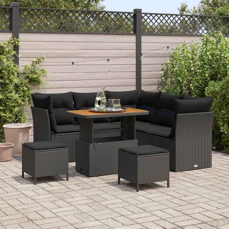 vidaXL Conjunto de sofá de jardín 8 uds. 5-Número de plazas Negro (1/5)
