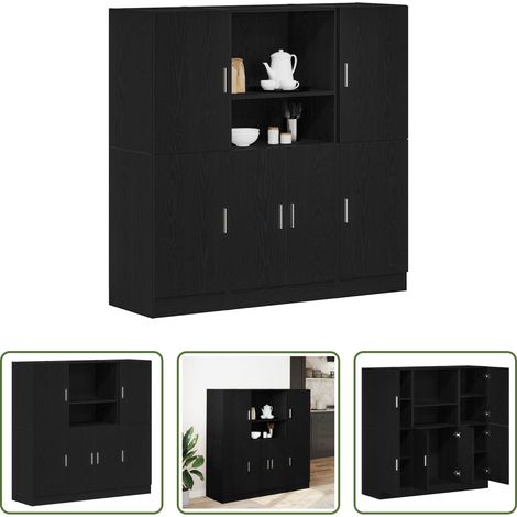 Küchenmöbel - 3-tlg. Küchenschrank-Set Schwarz Holzwerkstoff (1/5)
