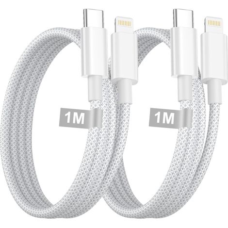 Cable iPhone USB C Cable lightning 1M 2Pack,[Certifié MFi] cable USB C vers Lightning Nylon Tressé cable iPhone charge rapide Câble Cordon Fil Chargeur pour iphone 14 Pro Max 13 12 11 X 8 7,iPad (1/5)