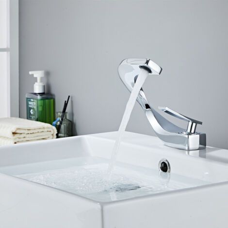 Robinet de Lavabo Cascade Moderne à Une Seule Poignée, Contrôle Température/Débit, Finition Doré Résistant aux Traces de Doigts, Robinetterie pour Salle de Bain (1/5)