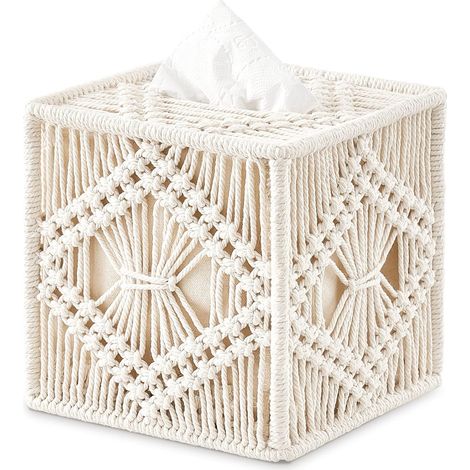 Boîte à mouchoirs tissée à la main, de forme carrée, ouverte par le bas, décoration de style bohème, boîte à mouchoirs, tissu bohème, faite à la main, convient pour la salle de bain, la chambre, la co (1/4)