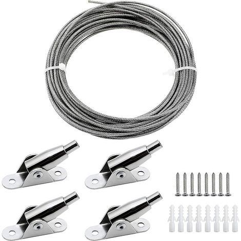 Corde en acier inoxydable de 10 m, gainée de 2 mm de diamètre, avec support pour rideaux et rideaux réglables. (1/5)
