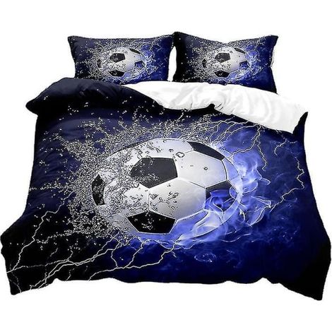 Ensemble de deux housses de couette imprimées sur le thème du football, style trois pièces, pour chambre d'enfant (228 x 228 mm).
