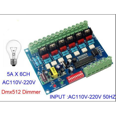 Variateur de lampe à incandescence haute tension DMX512 à 6 canaux, 220 V, avec gradateur d'ampoule à redresseur contrôlé au silicium numérique (SCR).