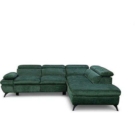 Canapé d'angle convertible avec coffre en velours chiné vert LUFY - Angle droit (1/5)