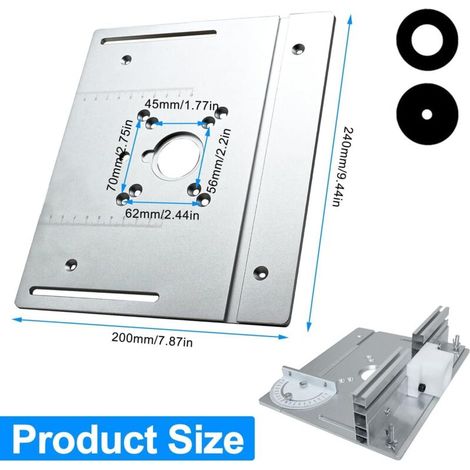 Table de fraisage en aluminium 240x200mm – Plaque d'insertion pour défonceuse – Guide arrière réglable – Pour fraisage bois dur