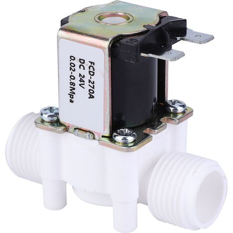 Électrovanne G1/2 NC en plastique Normalement Fermée, arrivée d'eau 24V DC (1/3)