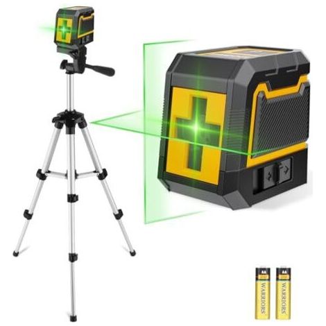Laser à lignes croisées avec trépied, niveau à bulle laser, laser à lignes autonivelant vert, niveau laser vertical et horizontal pour chantiers et projets de bricolage