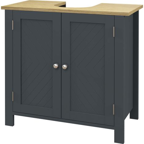 Meuble sous lavabo 2 portes gris 60x30x60 cm MDF truciolato avec étagère réglable