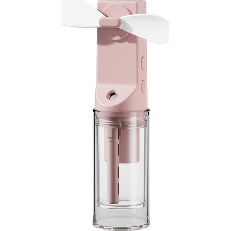 Ventilateur brumisateur portable, rechargeable, réglable sur 4 niveaux, idéal pour les voyages, le bureau et le camping (rose) (1/4)