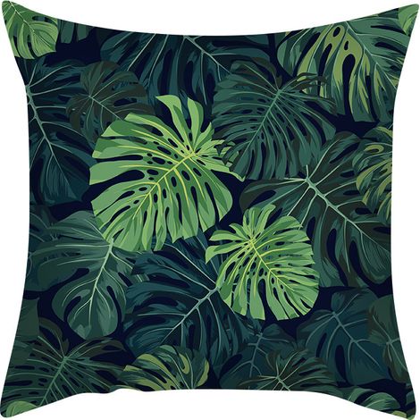MINKUROW Fodera per cuscino 45X45 Fodere per cuscino con foglie verdi Lino Set di 2 Federa per cuscino per piante Fodera per cuscino moderna per soggiorno Giardino B7 (1/5)