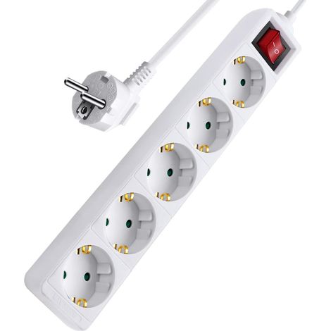 Rallonge avec 5 prises et interrupteur, 1,5 m, protection enfant, jusqu'à charge 3680 W, 16 A, blanc (1/5)