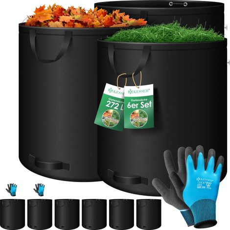 KESSER® Gartensack Set, selbststehend, faltbar - 6x 272 L, Schwarz