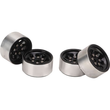 Lot de 4 jantes de roue RC 1 pouce, légères et universelles, en métal, pour voiture RC, couleur noire. (1/5)