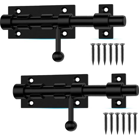 Lot de 2 loquets de porte coulissants robustes de 12,4 cm avec trou de cadenas, pour clôture, porte de cour, garage, chambre, placards et fenêtres (noir) (1/5)