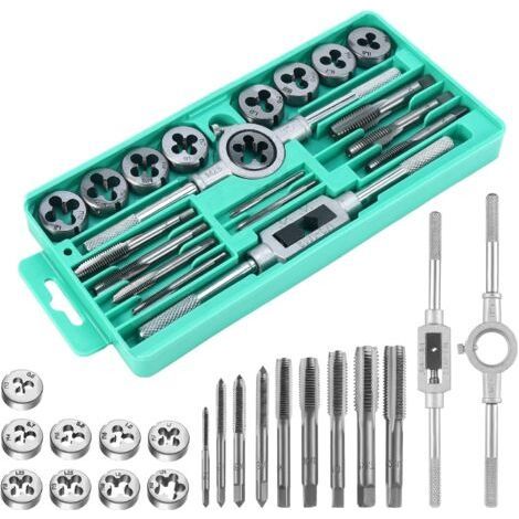 20 Pieces M3-M12 Tapping and Threading Kit, Taps with Left Hand Turn Metric Taps and Dies Tapping Tool for Thread Repair (1/4)