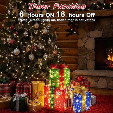 Coffrets cadeaux lumineux de Noël iBaycon, blanc chaud, 60 LED, décorations illuminées pour sapin, entrée et fête de Noël