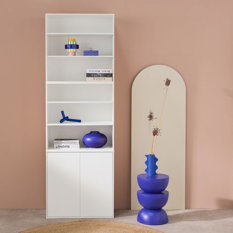 Etagère. bibliothèque modulable décor bois blanc 3 éléments - 2 portes 5 étagères L 70 x P 35 x H 210cm - Kompo (1/5)