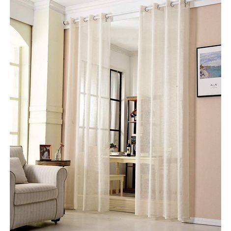 Gardinen transparent mit Ösen Leinen Optik creme 140x225 cm