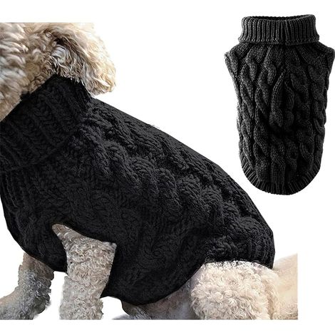 1 Pull Chien Col Roulé Tricot Laine Épais Hiver Noir XL Pour Petit Moyen Grand Animal