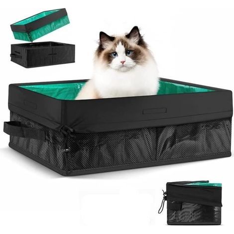 Bac à litière portable pliable - Chat - Noir - 17,7 x 14,2 x 6,7 pouces - Facile à nettoyer - Voyage (1/4)