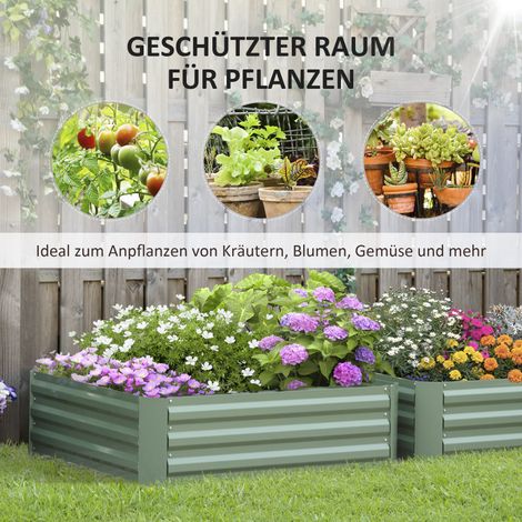 Lot de 2 bacs à plantes en acier vert, fond ouvert, 100 x 100 x 30 cm (1/4)